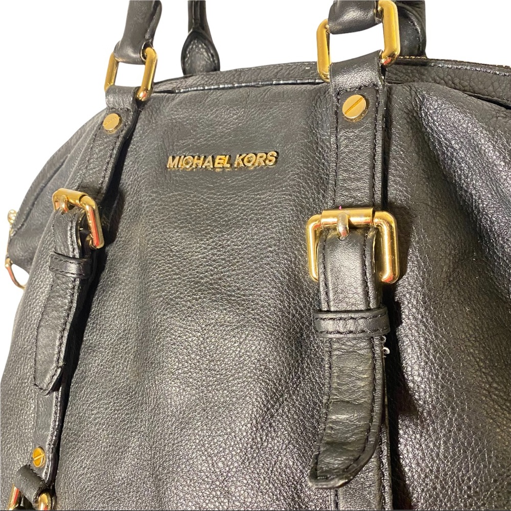 MICHAEL KORS BEDFORD BELTED BLACK LEATHER Handbag Large Bowling Satchel Pebbled